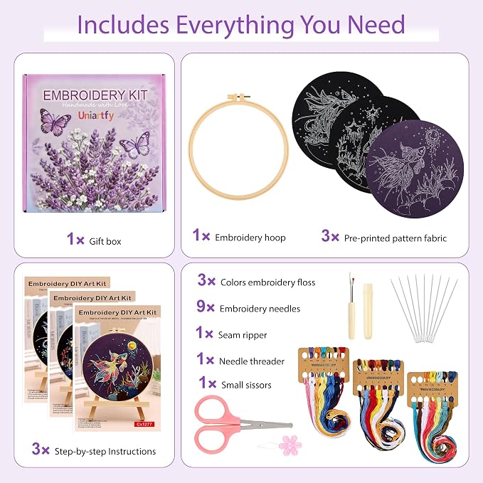 Uniartfy 3 Sets Hand Embroidery Starter Kits - Image 2
