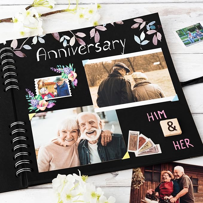 Bstorify 10 x 10 Inches Scrapbook Album 70 Pages Black Thick Kraft Paper Corner - Image 7