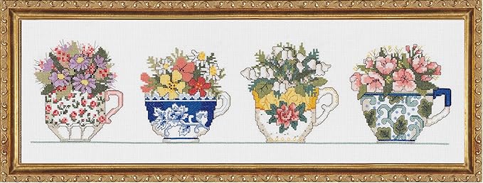Janlynn Counted Cross Stitch Kit, Row of Teacups, By the yard by Janlynn