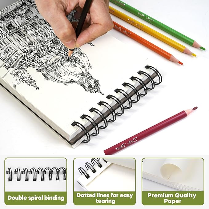CONDA 5.5 x 8.5 Sketchbook Book, Top Spiral Bound Sketch Pad, 2 Pack, 80 Sheets - Image 4