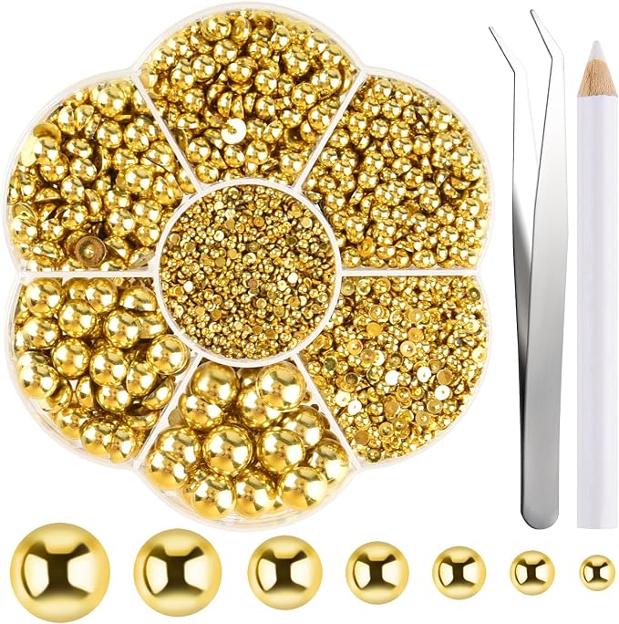 NACHLYNN 6480 Pcs Flat Back Pearl 7 Sizes Half Round Beads Gold by Createyourownlifestory