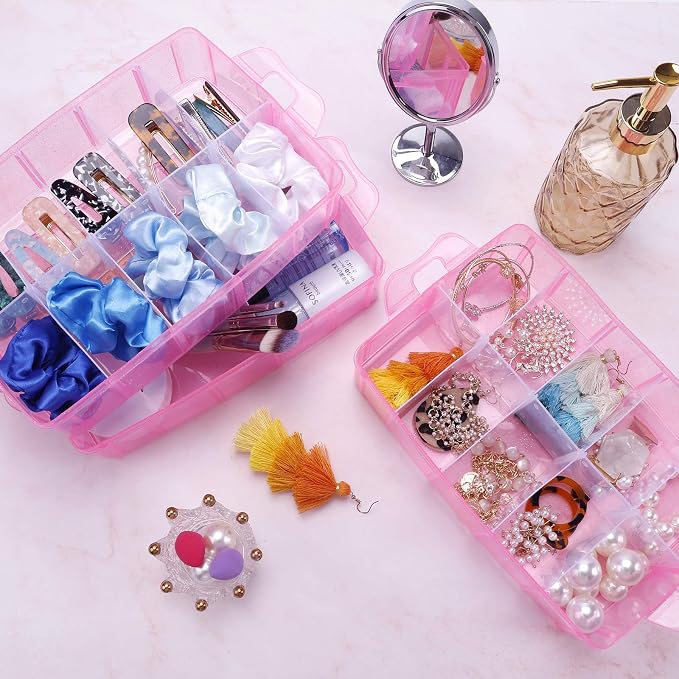SGHUO Bead Organizers and Storage 3-Tier Pink Craft Container Stackable Box - Image 4
