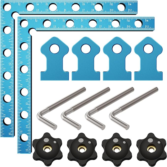 90 Degrees Positioning Squares, Right Angle Squares with 4 Clamps, Aluminium Alloy L-Type Corner Clamp Woodworking Clamping Tool for Picture Frames, Boxes, Cabinets (5.9in)