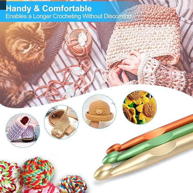 Vodiye 3 Sizes Large Crochet Hooks 10-15mm, Ergonomic Crochet Hook Set - Image 2