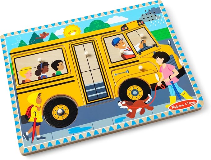 Melissa & Doug The Wheels on The Bus Song Puzzle – 8-Piece Wooden Peg Puzzle by Unknown