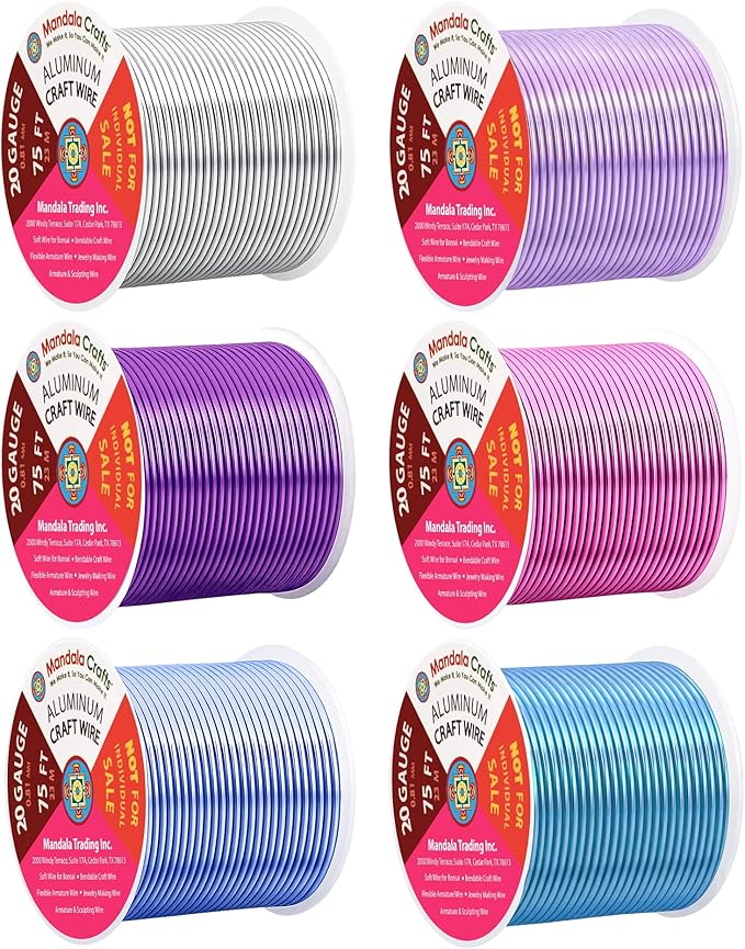 Mandala Crafts 20 GA Turquoise Pink Assorted Anodized Aluminum Craft Wire | 450 by MandalaCrafts