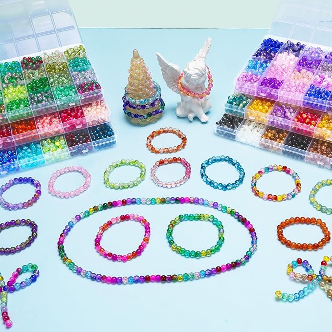 XSEINO About 7200pcs 144 Colors 6mm Crackle Glass Beads Bracelet Making Kit - Image 7