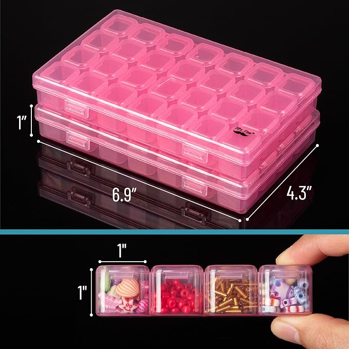 Mr. Pen- Bead Storage Containers, 28 Grids, 2 Pack, Transparent Pink | 160 pcs - Image 3