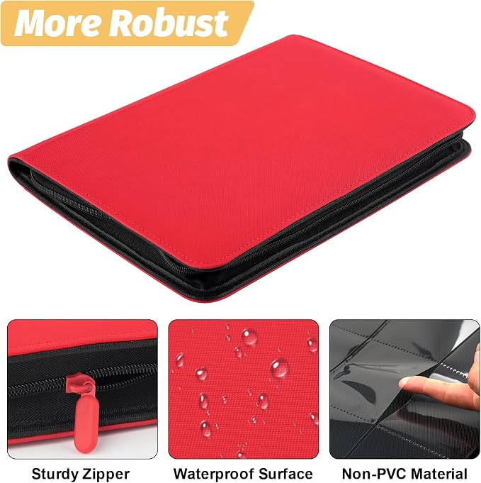 360 Cards Ringless 9-Pocket Side Loading Trading Card Binder, PU Zipper Fixed - Image 3