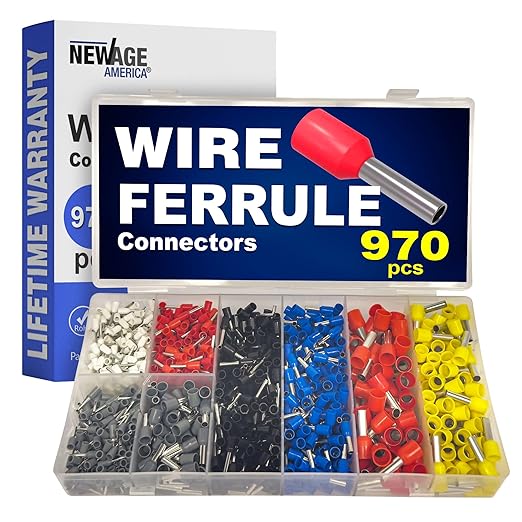 New Age America® 970pcs Wire Ferrules Kit | AWG 22-8 | Copper & Nylon | Insulated Cord Pin End Terminal | Cable Ferrules | Wire Ends Terminal Kit | AWG 22, 20, 18, 16, 14, 12, 10, 8 | Crimp Connectors
