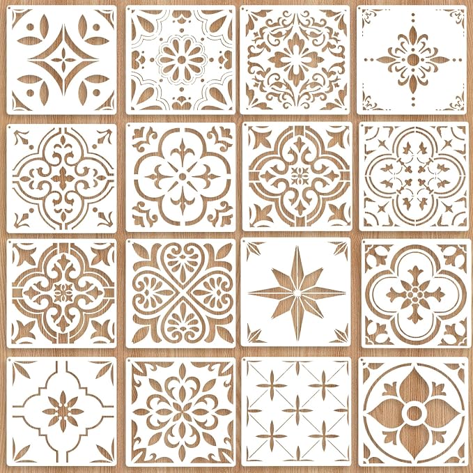Yuanchu 16 Pack Tile Stencils Set, Reusable Spanish Mexican Talavera Stencil by Unknown