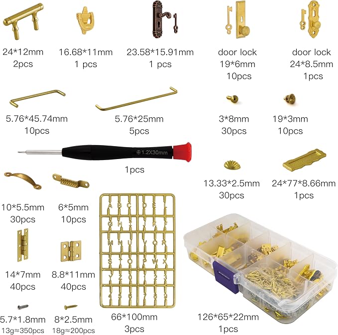 iland 1/12 Scale Dollhouse Accessories, 700+ PCS Miniature Hardware Kit: 20 - Image 2