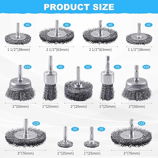 Rocaris 82 Pack Carbon Steel Wire Wheel Brush, Cup Brush, Wheel Brush, Pen Brush Set with 1/4-Inch Shank for Rust Removal, Corrosion and Scrub Surfaces, Grey
