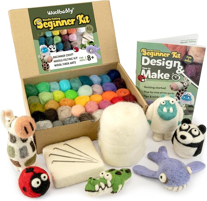 Woolbuddy Needle Felting Starter Kit –Make 6 Cute Characters – Complete Kit by Woolbuddy