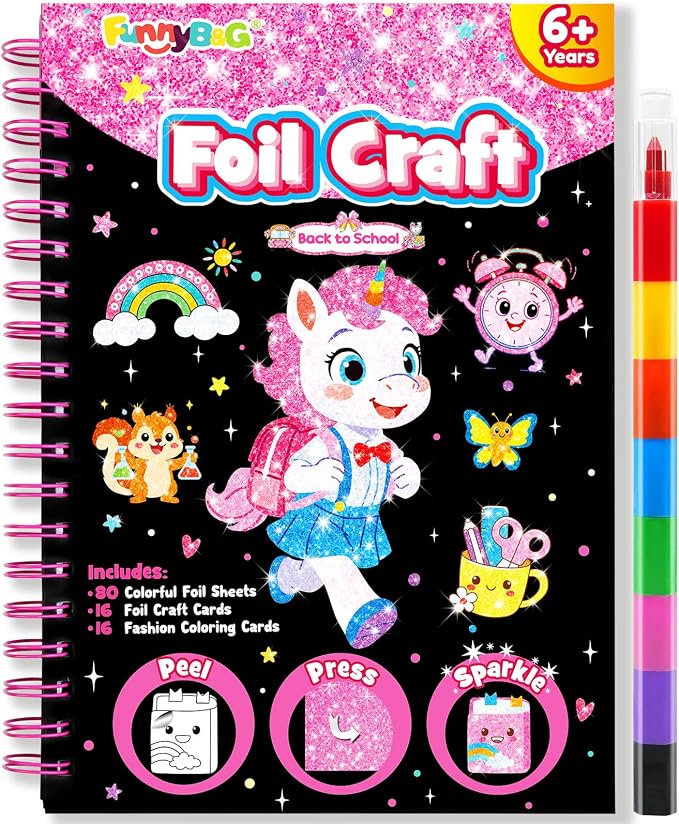 FUNNYB&G Foil Art Craft Kit for Girls 4-10 Years Old: Mess-Free & No-Glue by FUNNYBG