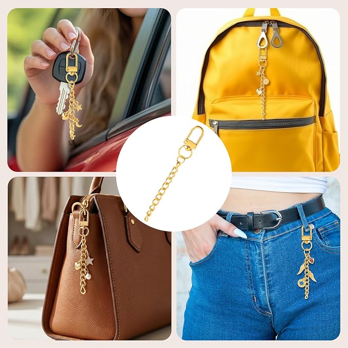 20pcs Gold Keychain Making Kit, Key Ring Swivel Snap Hook Chains, Alloy - Image 3