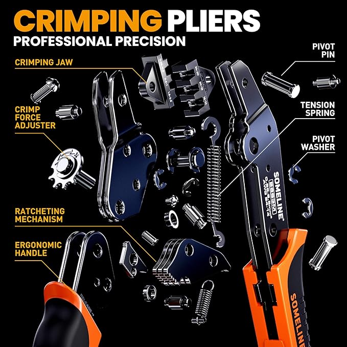 SOMELINE Automotive Wire Connectors Crimp Tool Kit, Crimper for 24-14 AWG Non-Insulated Quick Disconnect Terminals, with 2-6 Pin 2.8mm Plugs & Sockets
