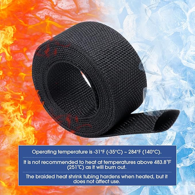 2:1 Heat shrinkable Braided Sleeving Fabric Wire Loom High Temp Heat Shrink Wiring Harness Abrasion Protector Cable Sleeve(1/2"-27ft)