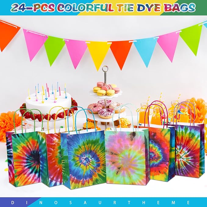 TaoBary 48 Pieces Tie Dye Party Gift Bags Tie Dye Party Favor Colorful Rainbow - Image 6