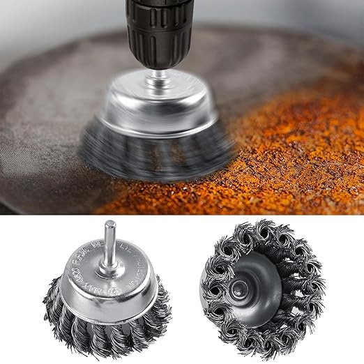 Rocaris 8 Pcs Wire Wheels Brush, 3 Inch Knotted and Plated Crimped 2 Inch Wheel Brush and 1 Inch Carbon Wire End Brush, Cup Wire Wheels Brush Set Perfect for Removal of Rust/Corrosion/Paint