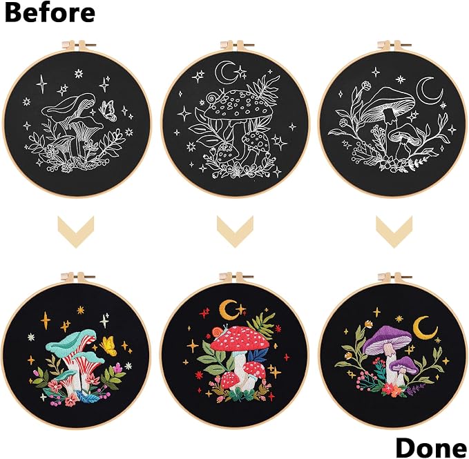 Nuberlic 3 Pack Embroidery Kit for Beginners, Mushroom Cross Stitch Kit | - Image 3