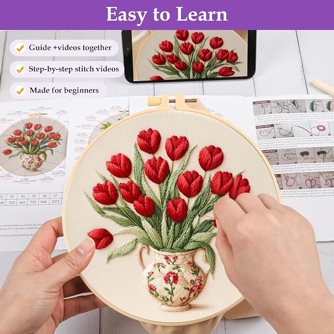 3 Pack Embroidery Kit for Adult Beginners, Needlepoint Cross Stitch Kits - Image 3