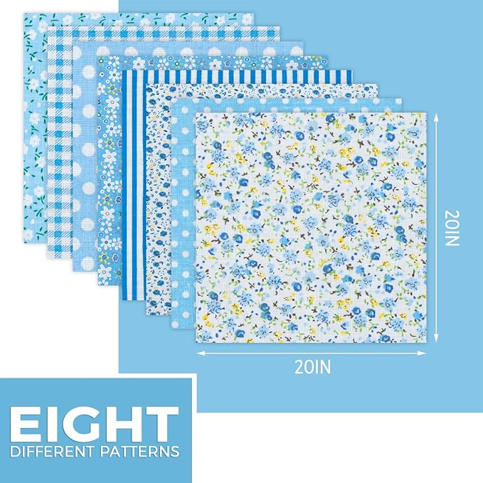 Aubliss 8pcs Fat Quarter Fabric Bundles Quilting Cotton Craft Fabric Pre-Cut - Image 2