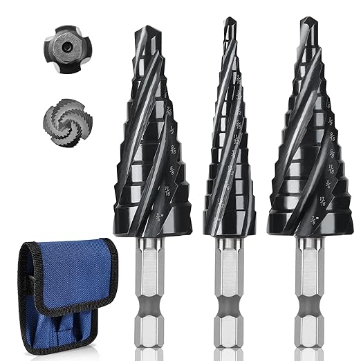 3 PCS Cobalt M35 Step Drill Bits Set 1/8" to 7/8", TiAlN Coating 4 Spiral Flute Step Bit for Stainless Steel, Metal, Aluminum, Plastic