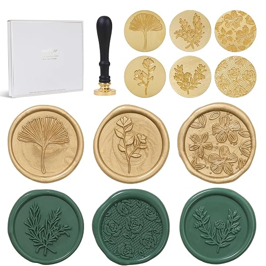 UNIQOOO 6 Pcs Wax Seal Stamp Set, Floral Stamps Botanical Sealing Stamper Kit by UNIQOOO