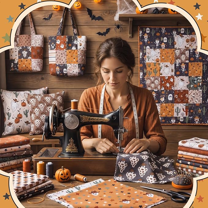 HunnmingRe 20 Pcs 10''x10'' Western Halloween Quilting Fabric Square Cowboy - Image 4