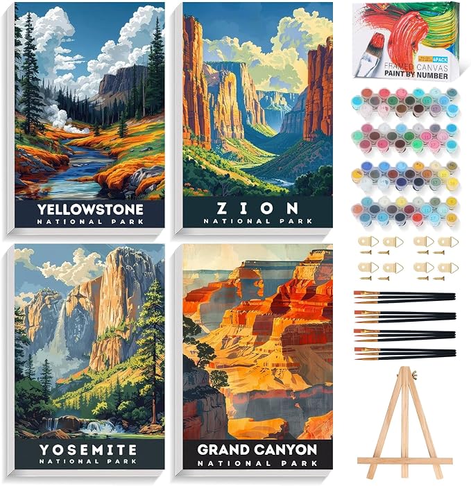 4 Pack Framed Paint by Numbers Kit by Offito