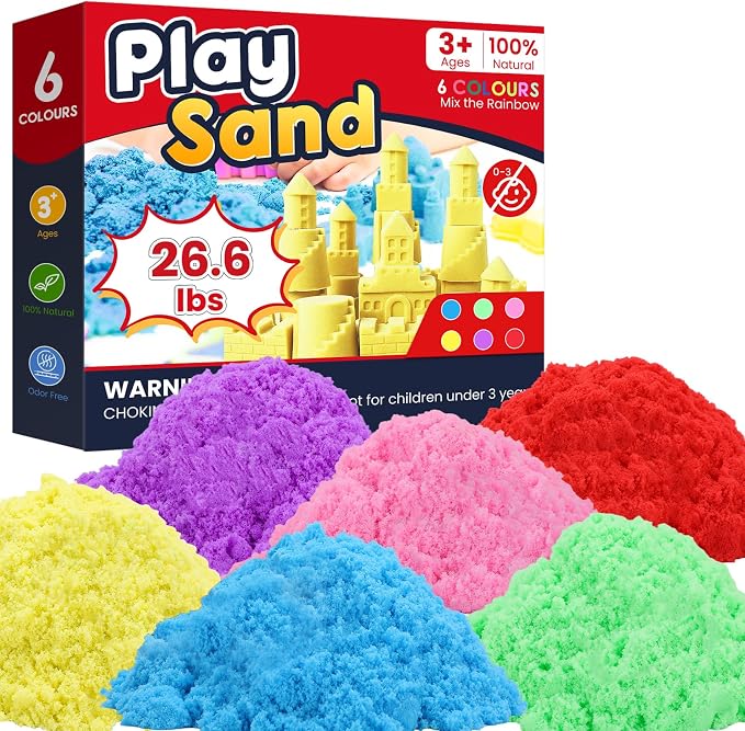 FURWEY 26.6lbs Play Sand, Mixed Packaging of 6-Color Sensory Sand, Suitable by FURWEY