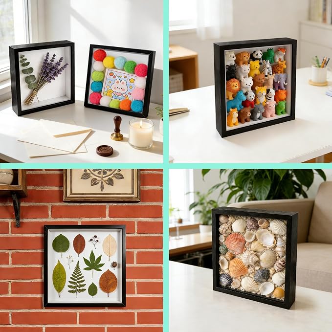 VOKOY 2 Pack 8" x 8" Shadow Box Frame, Wooden Black Hollow Photo Frame - Image 7