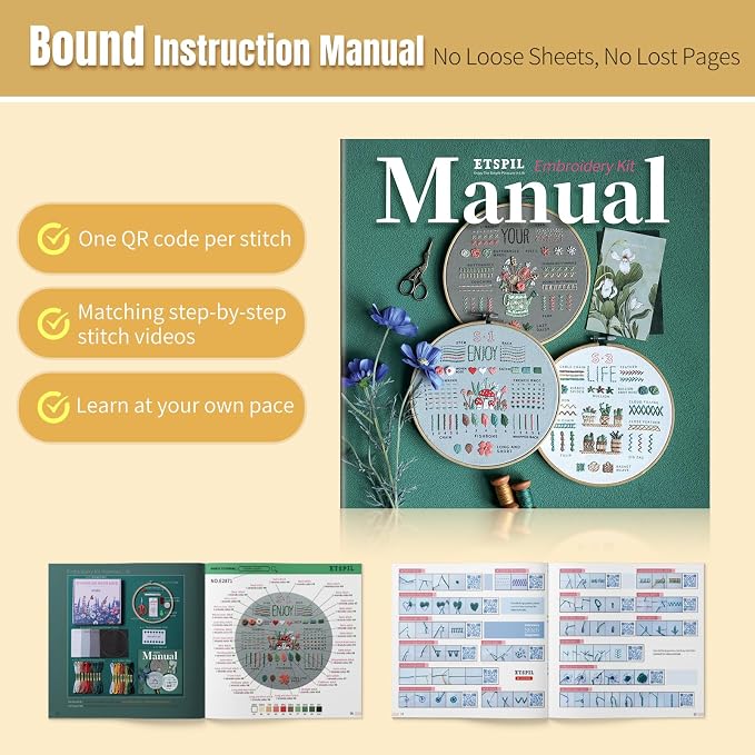 ETSPIL Embroidery Kit for Beginners, 4K Step-by-Step Video, Gift | 33 Stitches - Image 6
