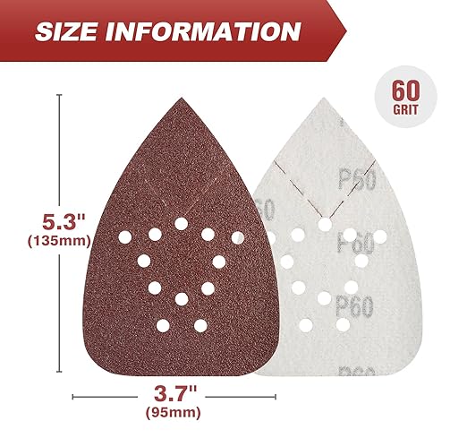 S SATC Mouse Sander Sandpaper 50PCS Mouse Sanding Pads 12 Holes Hook and Loop Sandpaper 60 Grit Detail Palm Sand Paper