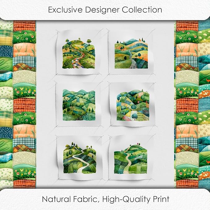 Patchwork Green Hills Cotton Fabric Panel – 6 Designs + Bonus Sheet 29.5×19.6 - Image 5