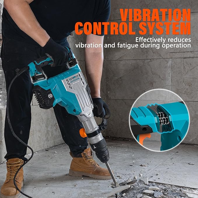 Berserker 1700W 25-Pound SDS-Max Demolition Jack Hammer, 1-9/16" 14-Amp Corded Electric Heavy Duty Demo Chipping Hammer Concrete/Pavement Breaker with Carrying Case Flat Chisel Bull Point Chisel