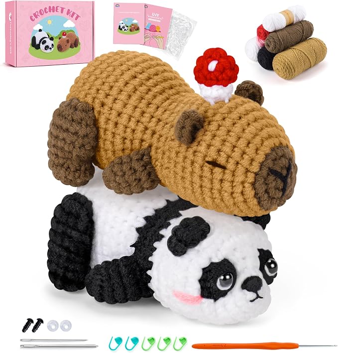 Crochet Kit for Beginners, Panda & Capybara Crochet Animal Kits, Easy Crochet by FortuningsJDS