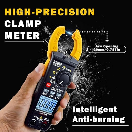 ZIBOO UT210E Mini Handheld Clamp Meter, True RMS AC/DC,6000 Counts Voltmeter Continuity Tester Capacitor HVAC Tool Multi Tester