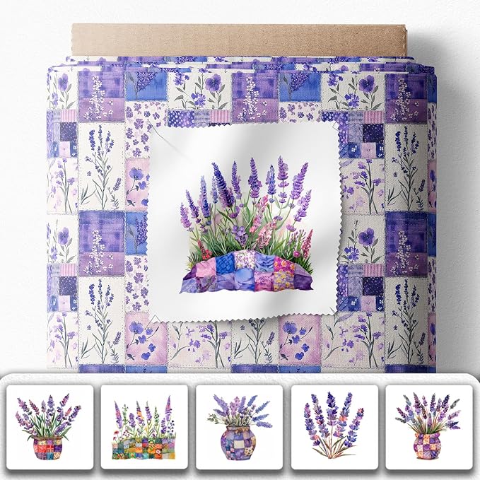 Lavender Patchwork Cotton Fabric Panel – 6 Designs + Bonus Sheet 29.5×19.6 inch - Image 2