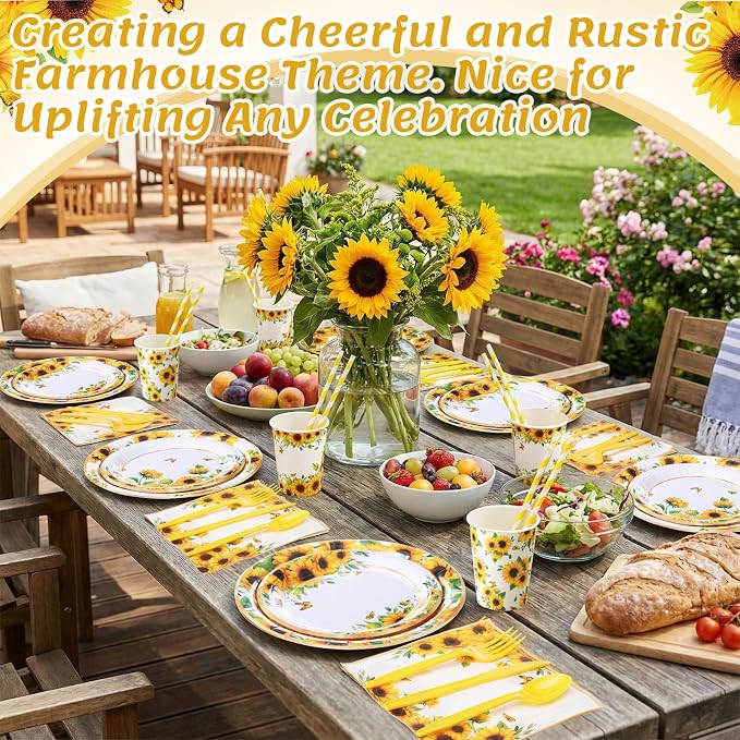 450 Pcs Sunflower Birthday Tableware Set Decorations Floral Paper Plates - Image 5