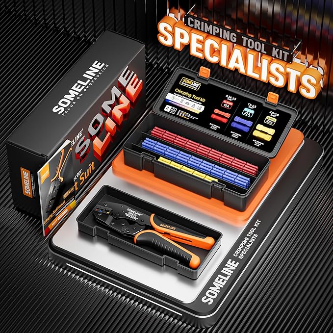 SOMELINE Crimping Tool for Insulated Electrical Wire Connectors, with 22-10 AWG Insulated Butt Connectors and Ratchet Crimping Pliers – for Automotive & Electrical Repairs