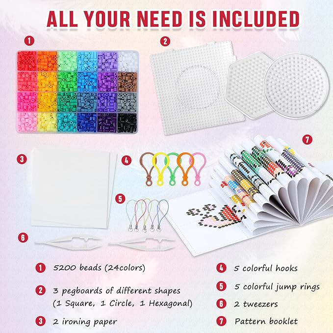 QUEFE 5200pcs Fuse Beads Kit for Boys and Girls, 24 Colors 5mm Melting Beads - Image 2
