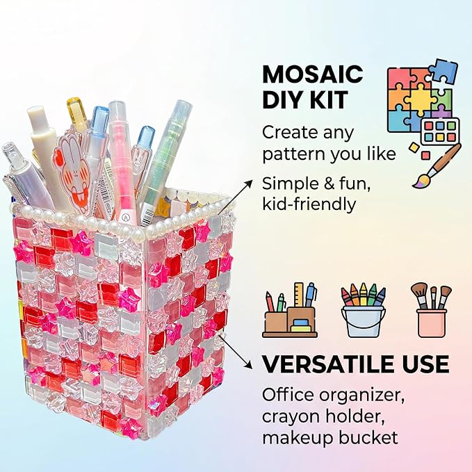 shuielai Mosaic Pen Holder Kit, Acrylic Tile Craft Set Creates Desk Organizer - Image 3