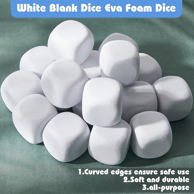 Deekin 50 Pcs Back to School 2.5 Inch White Blank Dice EVA Foam Dice Graffiti - Image 6