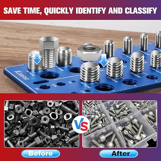 56Pcs Thread Checker, Nut and Bolt Thread Checker Standard and Metric, Thread Gauge Include 22 Inch & 22 Metric & 12 Drill Bit Sizes, Suitable for Nut Bolt Size Finder Classification.