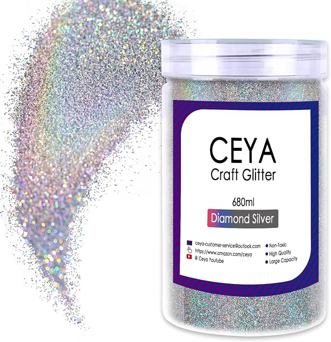 Ceya Holographic Ultra Fine Glitter Powder, 1.1LB/ 17.63OZ Laser Diamond Silver by CEYA