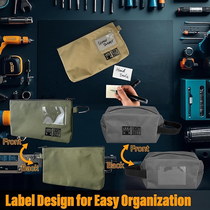 LIGHT DUST Tool Bags with Zipper, 6 Pack Combo Size Small Accessory Pouches Backpack Toolbag Organizers, Heavy Duty Hanging Storage Organization for Men Screwdrivers Sockets Wrenches Bits Garage RV