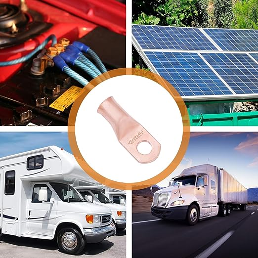 SELTERM 25pcs 3/0 AWG 3/8" Stud Battery Lugs, Ring Terminals, Heavy Duty Copper Wire Lugs, Battery Cable Ends, 000 Gauge Ring Terminal Connectors, UL Bare Copper Eyelets Electrical Battery Cable Lugs