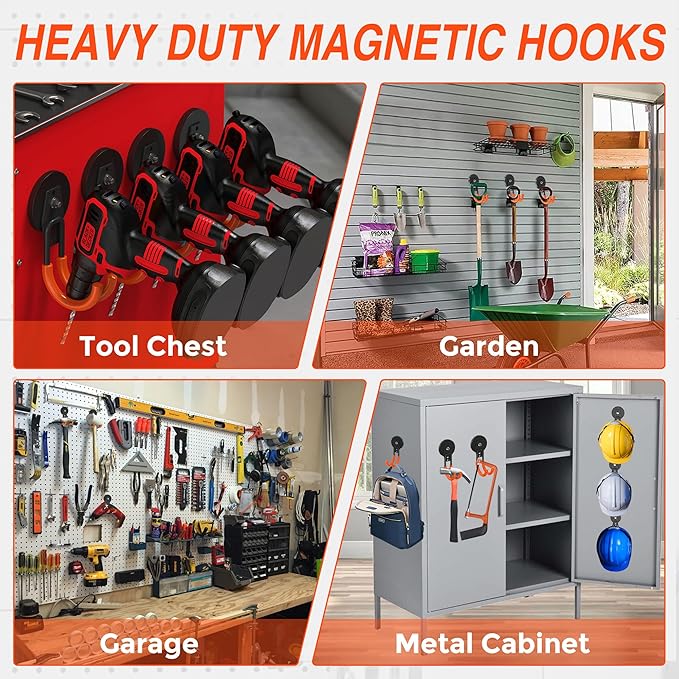 Strong Magnetic Hooks Heavy Duty, 2.6in Neodymium Magnets With Hooks For Hanging, Magnetic Tool Holder, Large Magnetic Storage Utility Hook For Cruise Cabins, Refrigerator, Garage,Outdoor Garden